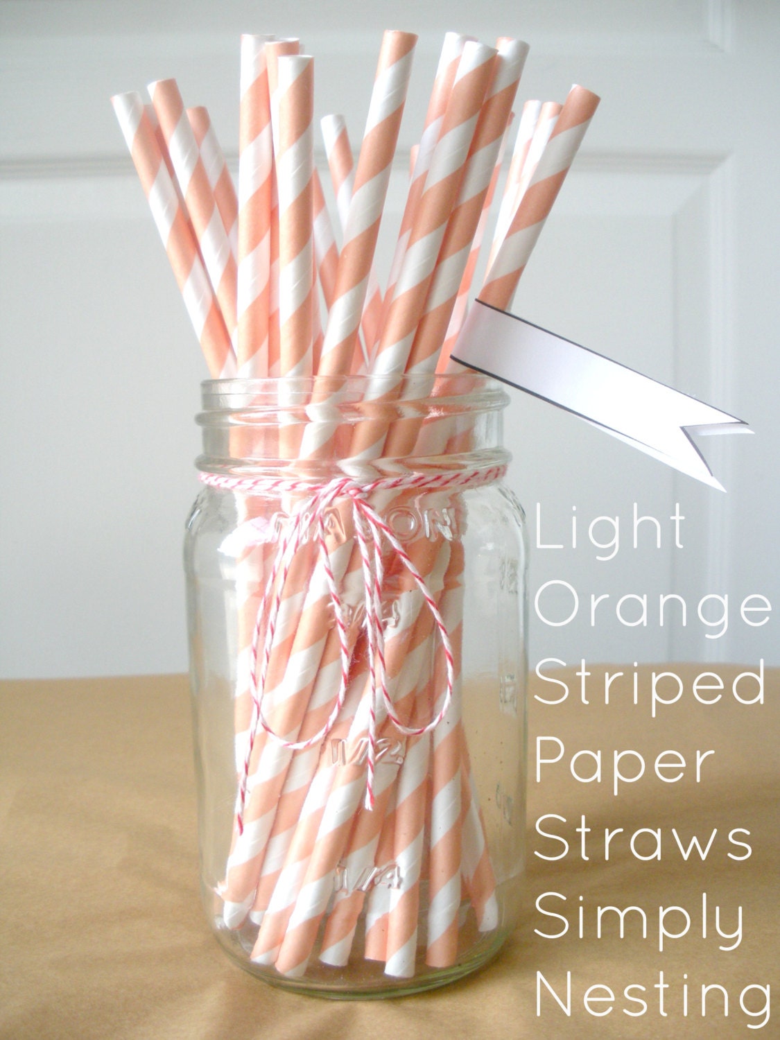 25 Light Orange Striped Straws, Striped Paper Straws, Party Straws, Wedding Straws
