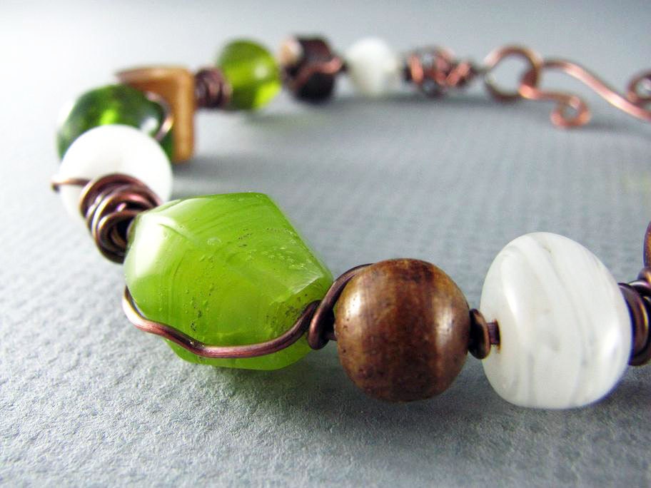 Wire Wrapped Bracelet Peridot Green Copper Bracelet Wire Wrapped Jewelry Copper Bangle Statement Jewelry