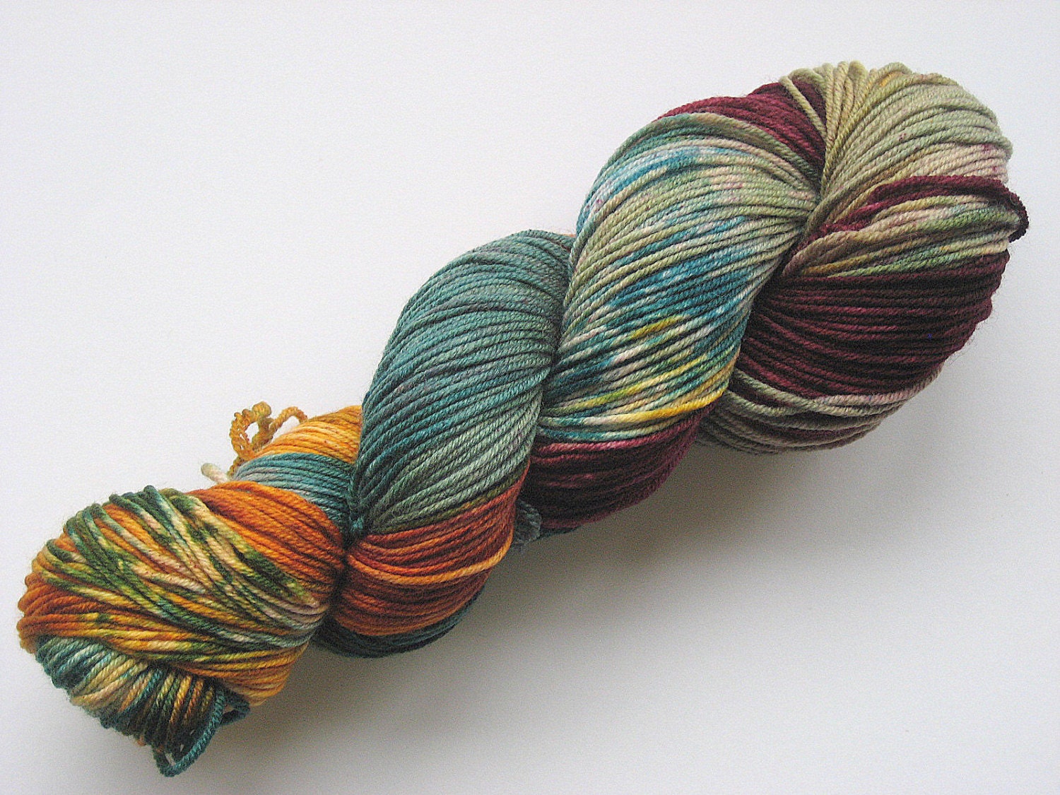 Teal, Burgundy, Orange, and Taupe, 8-ply DK Weight 100% Merino Hand-dyed Yarn, 274 yds. 'Ron & Hermione Forever"