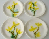 Small plate set, hand painted, forsythia, dessert plates, tapas plates, snack plates, decorative plates, wedding gift idea