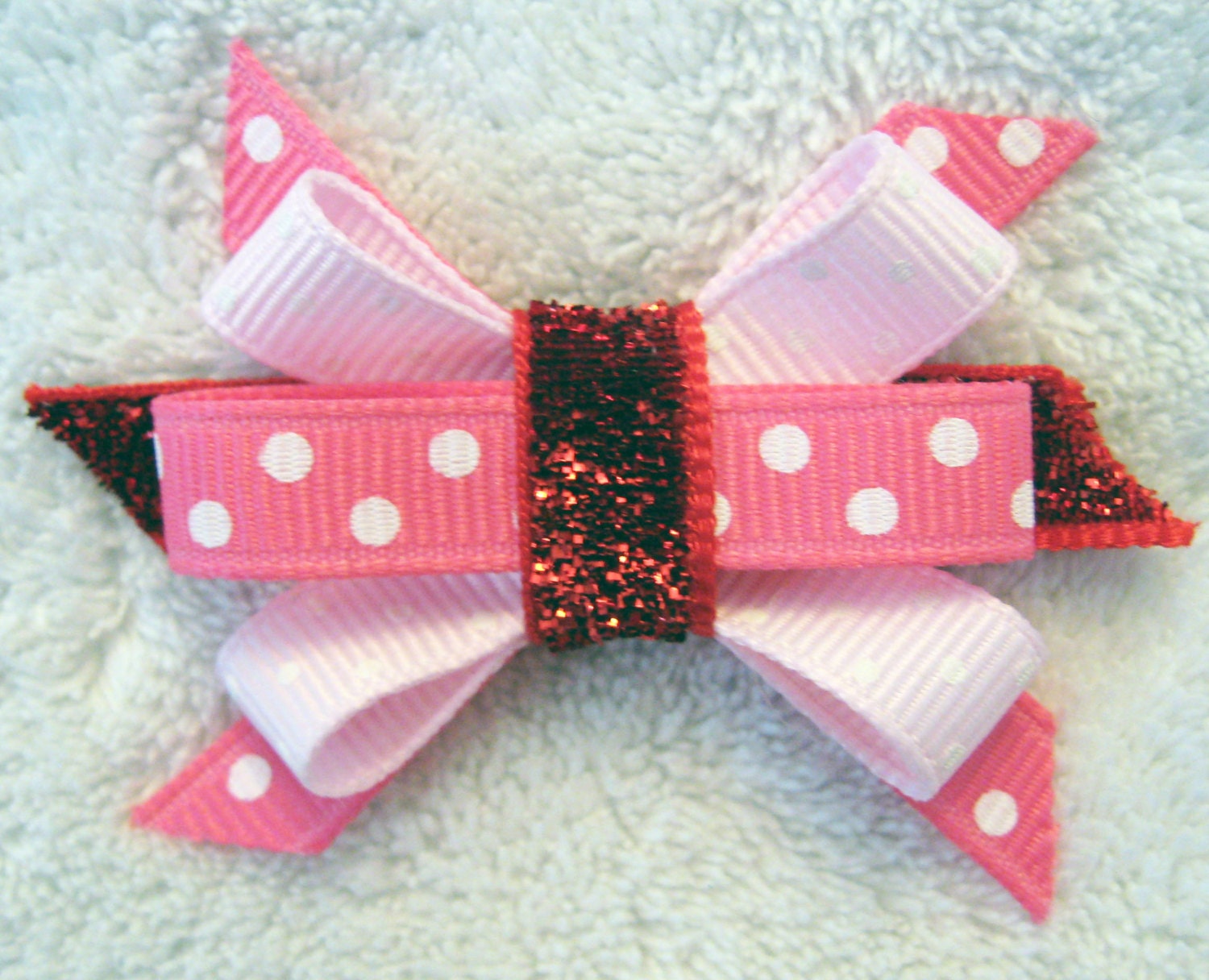 Valentine's Day Pink, White, and Red Glitter Itty Bitty Bow