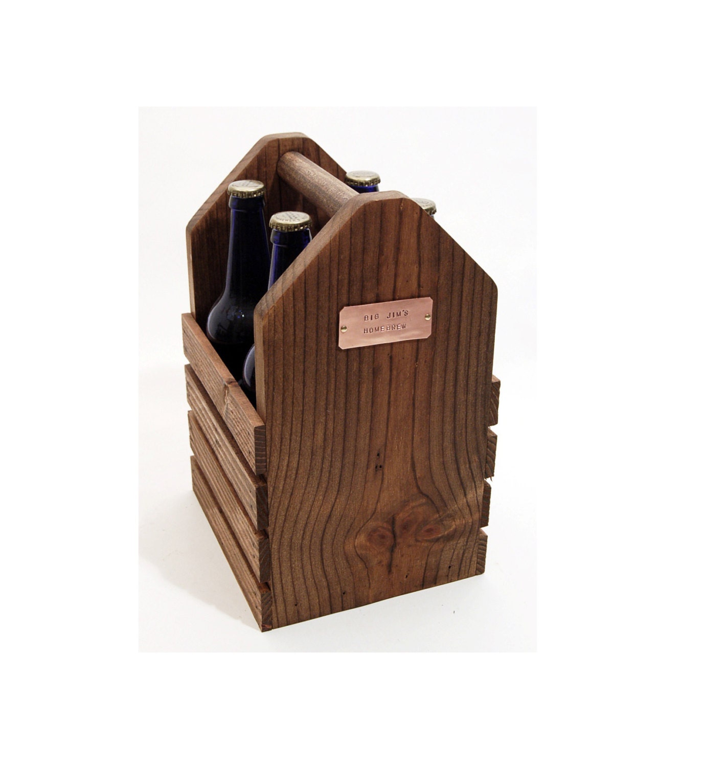 Personalized Handcrafted 4 pack Wood 22 oz Beer Bottle Carrier - Bomber - Homebrew/ Microbrew - Stained - Rustic