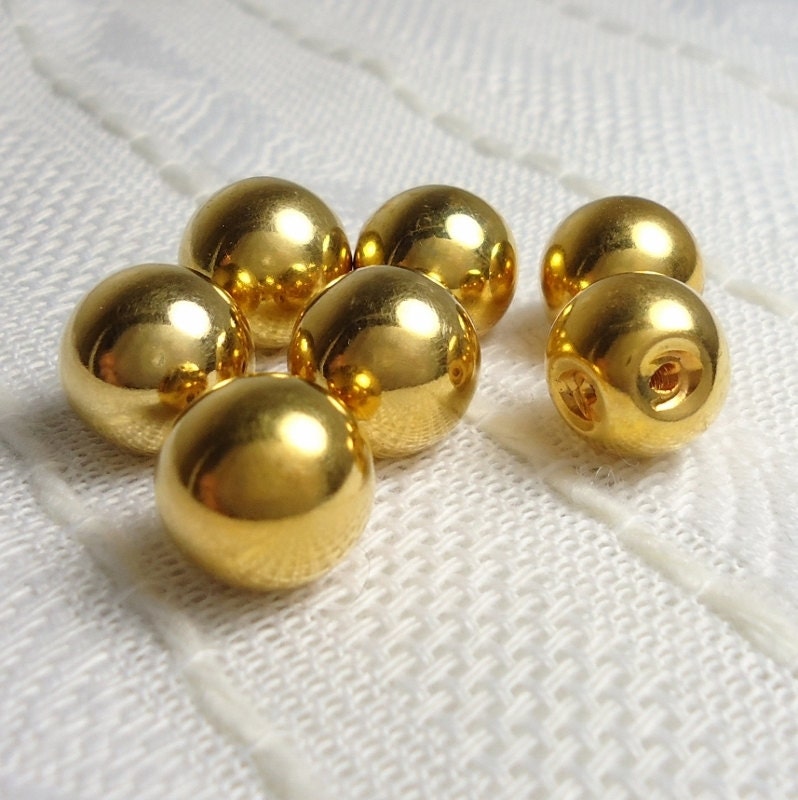 Shiny Gold Balls - Set of 7 Buttons or Beads - 1/2" Buttons