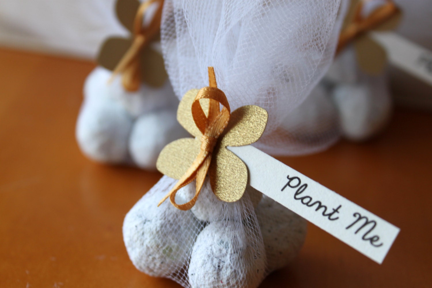Elegant Plantable Paper Seed Bomb Wedding Favor -Gold  Paper Hydrangea Flower - Seeds Bombs are a great alternative to Candy
