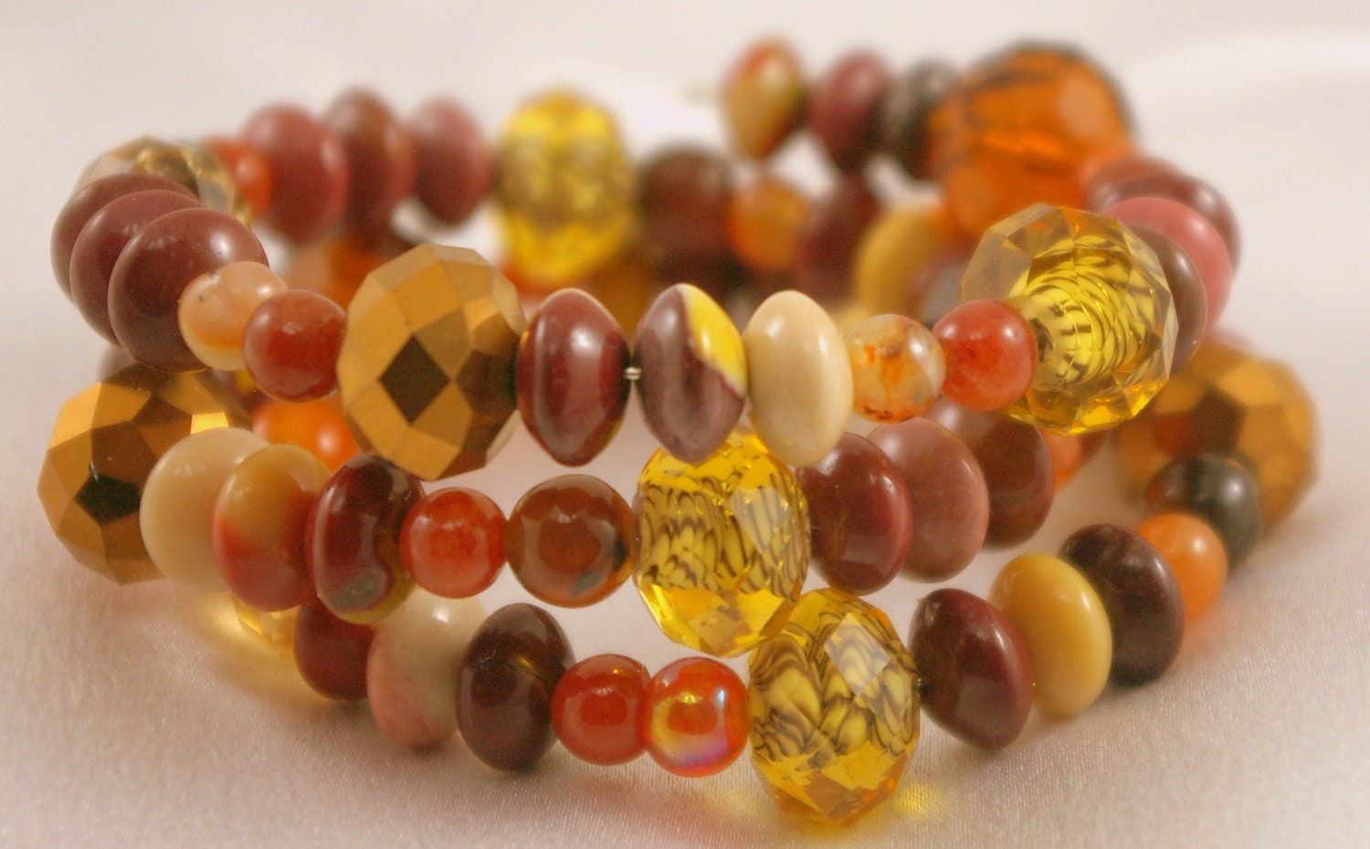 Mookite and Agate Memory Wire Bracelet.  Knockout.  Priced to Sell.