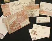 Vintage Wedding Invitation Suite, Love Is Brewing, Tea Party, Romantic, Ivory, Unique, Hand Stamped