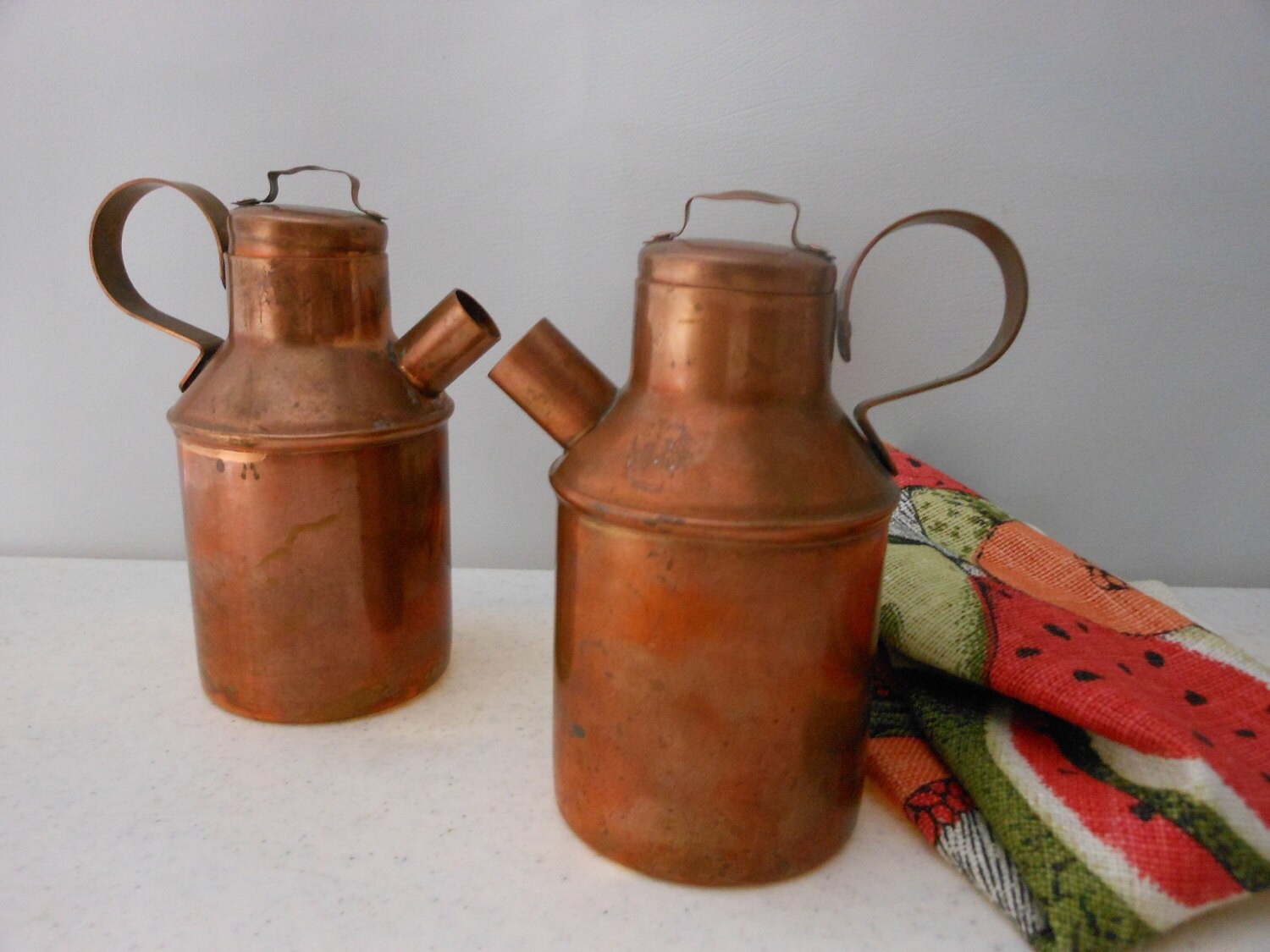 2 Copper Miniature Milk Jugs SPARTAN Minneapolis by PatziPlace