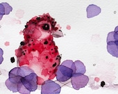 Original Watercolor Print of Finch,  Bird Art,  Red Finch in Flower Box