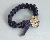 Deep Blue Macrame Bracelet with Vintage Style Silver Button