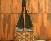 ON SALE Thai Cotton Shoulder Bag Purse Hippie Hobo Tribal Embroidered Yam Women Handbag Burgundy Polka Dot