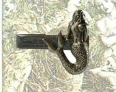 Mermaid Tie Clip Alligator Style Tie Bar Accent Vintage Inspired Sea Siren Inlaid in Hand Painted Silver Enamel Tie Bar Accent