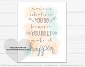 Graphic Art Print "Make it Happen" 8x10 in Mint and Orange and Gray