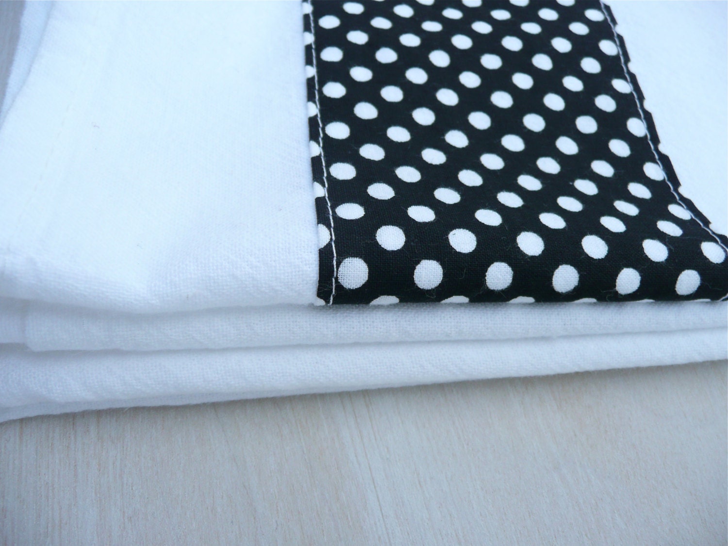 Cotton Kitchen Towel - Black and White Polka Dots on White Egyptian Flour Sack