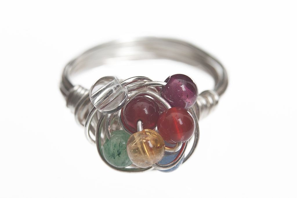 silver wire-wrapped Chakra ring : size 7