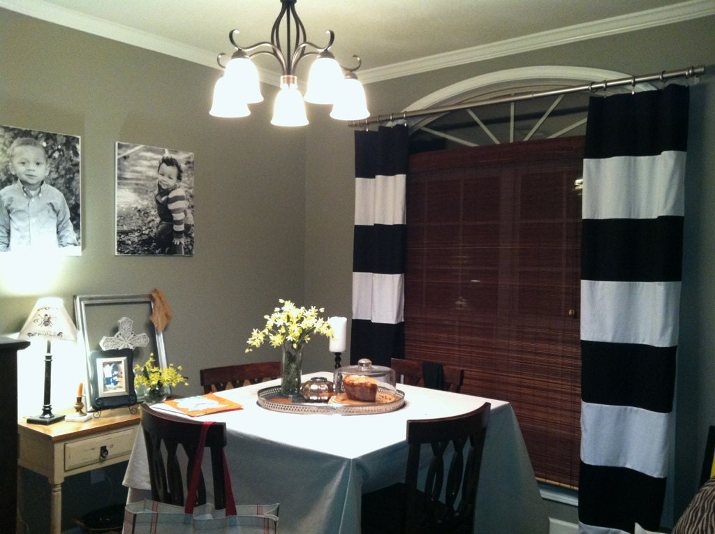 Custom Horizontal Striped Curtains - Set of Two 84" Panels - 52" wide - FULLY LINED Navy and White 14 inch stripes