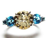 Labradorite and swiss blue topaz accent cocktail ring s6    "Flashy"