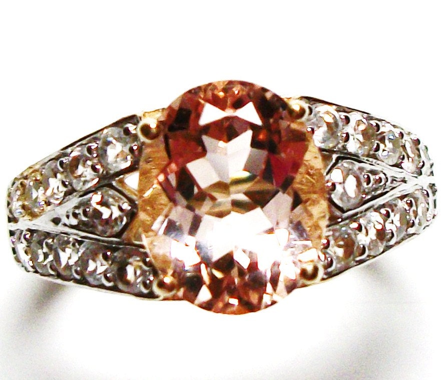 Morganite engagement ring  10k yellow gold s7    Free Worldwide Shipping  "Magnolia Queen"