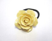 Creamy Ivory Rose Ponytail Holder Large Flower Hair Tie