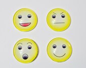 Glass Magnet, Emoticon, Smiley Face, Angry, Shocked, Hand made, Home, Office, Accessories, Set of 4