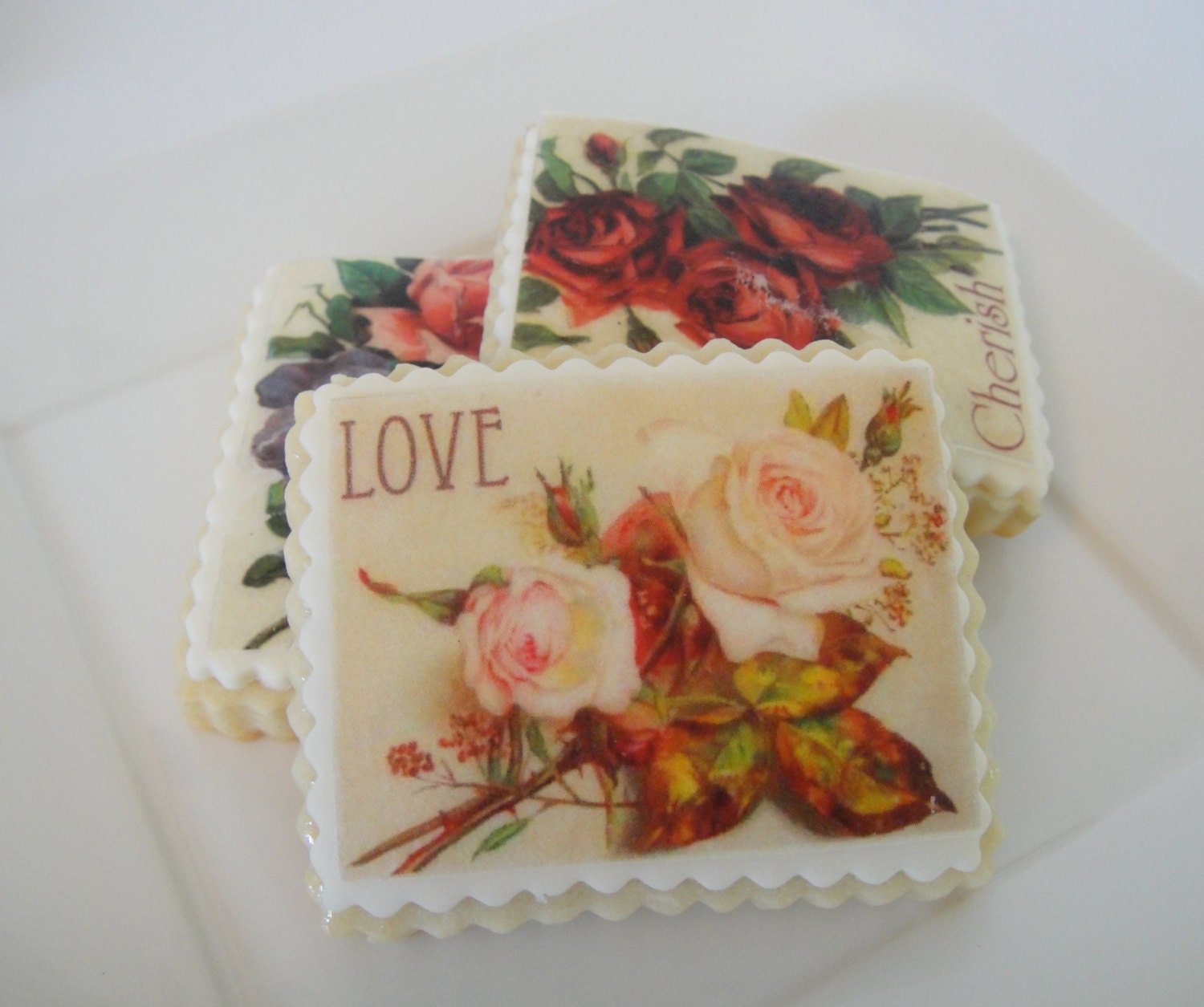 Vintage Rose Cookies - Sugar Cookies - 12 - One Dozen