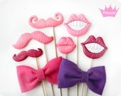 Photo Booth Props - Princess Party Photo Booth- pink mustache, lips and bow ties photo booth prop