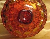 Art Glass Footed Candy Dish with Lid in Orange "Amberina"