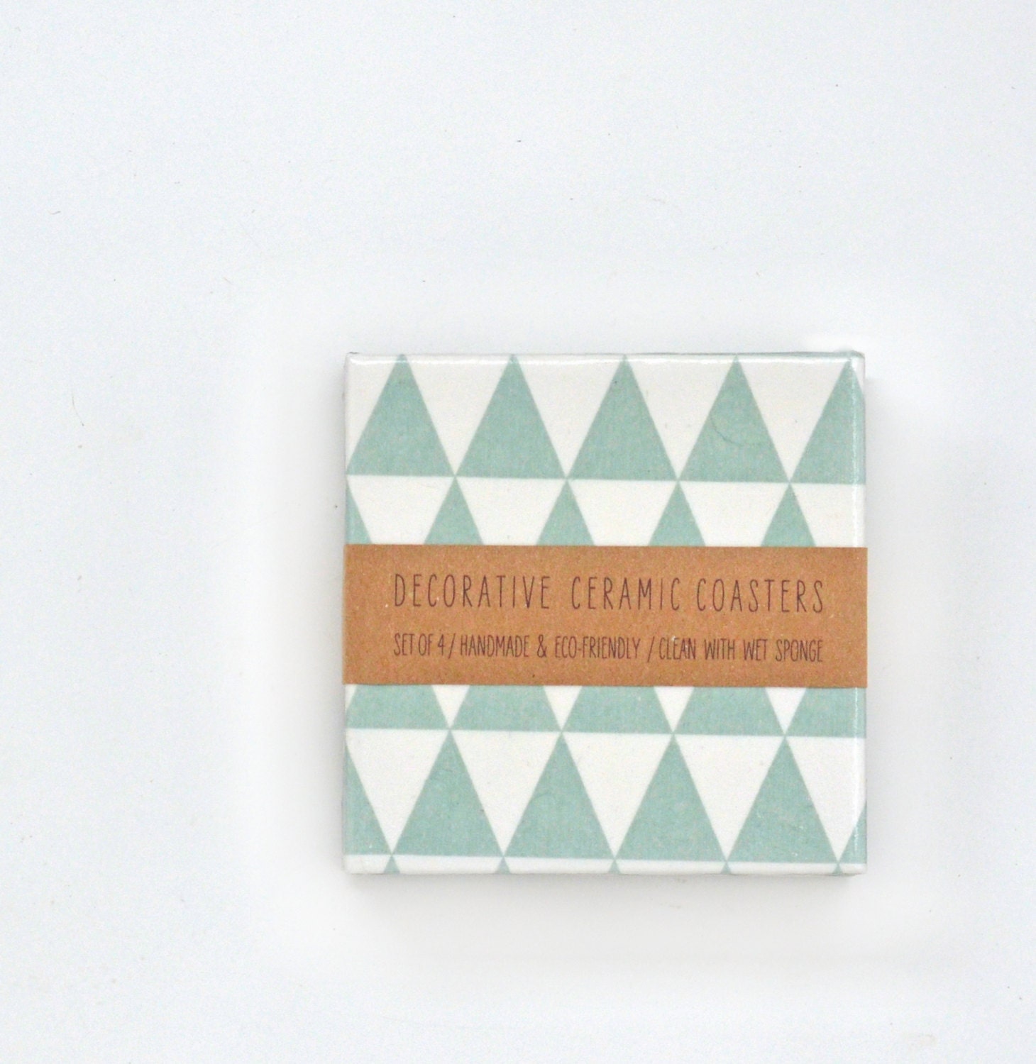 Tile Coasters Pale Mint Triangles Ceramic Coasters Pastel Modern Geometric Re-purposed, set of 4 - Tilissimo
