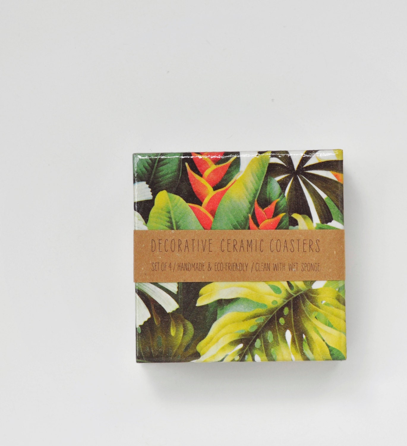 Tropical Coasters Green Jungle Spring Summer Emerald Exotic, set of 4
