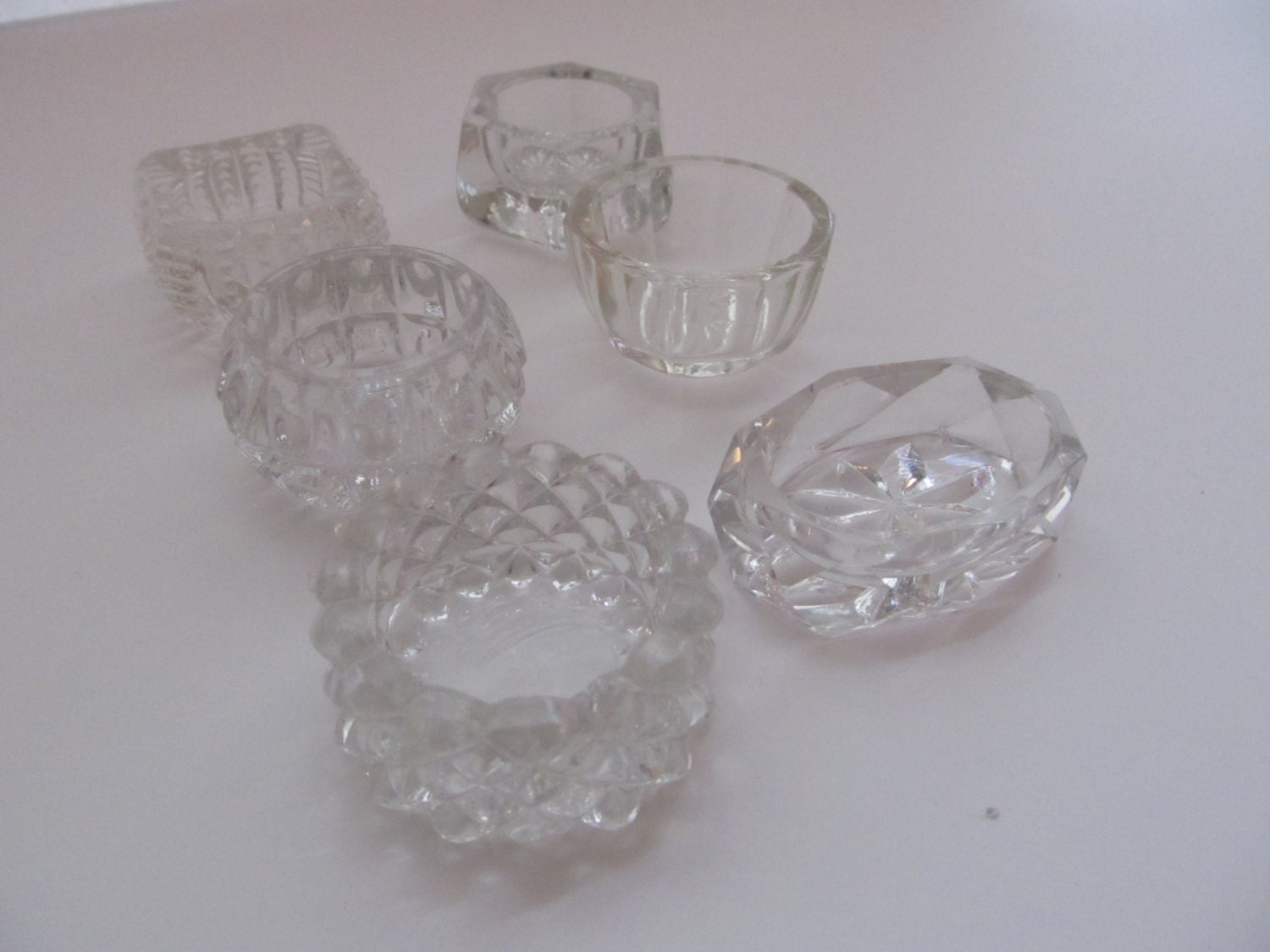 Set of 6 Vintage Salt Cellars--Crystal Salt Bowls (S-2)