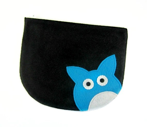 Black Felt, Blue Dust Bunny Felt Zipper Pouch