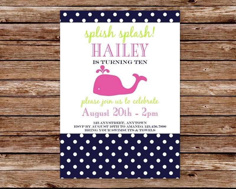 Custom Printable Preppy Whale Birthday Party Invitation Il_170x135