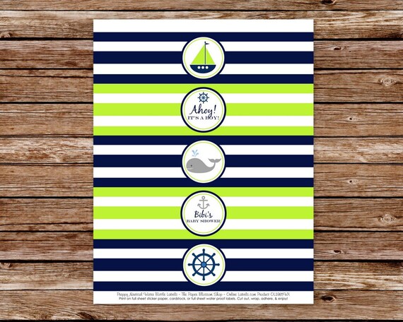 AHOY IT'S A BOY Custom Printable Preppy Nautical Baby Shower Water Bottle Labels Il_570xn