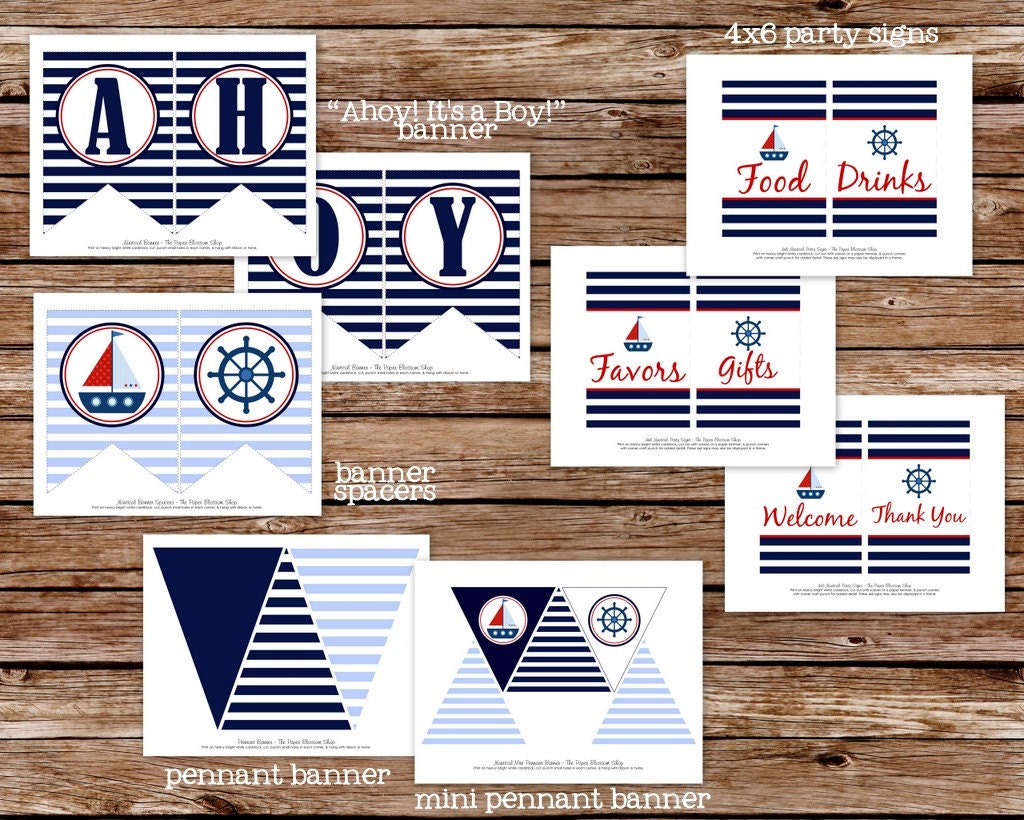 AHOY IT'S A BOY Custom Printable Nautical Baby Shower Party Package