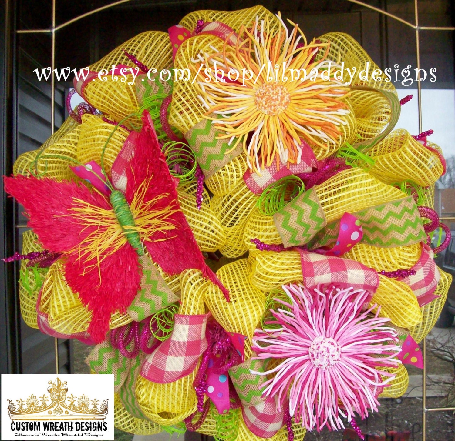 Summer Hot Pink Butterfly Mesh Wreath