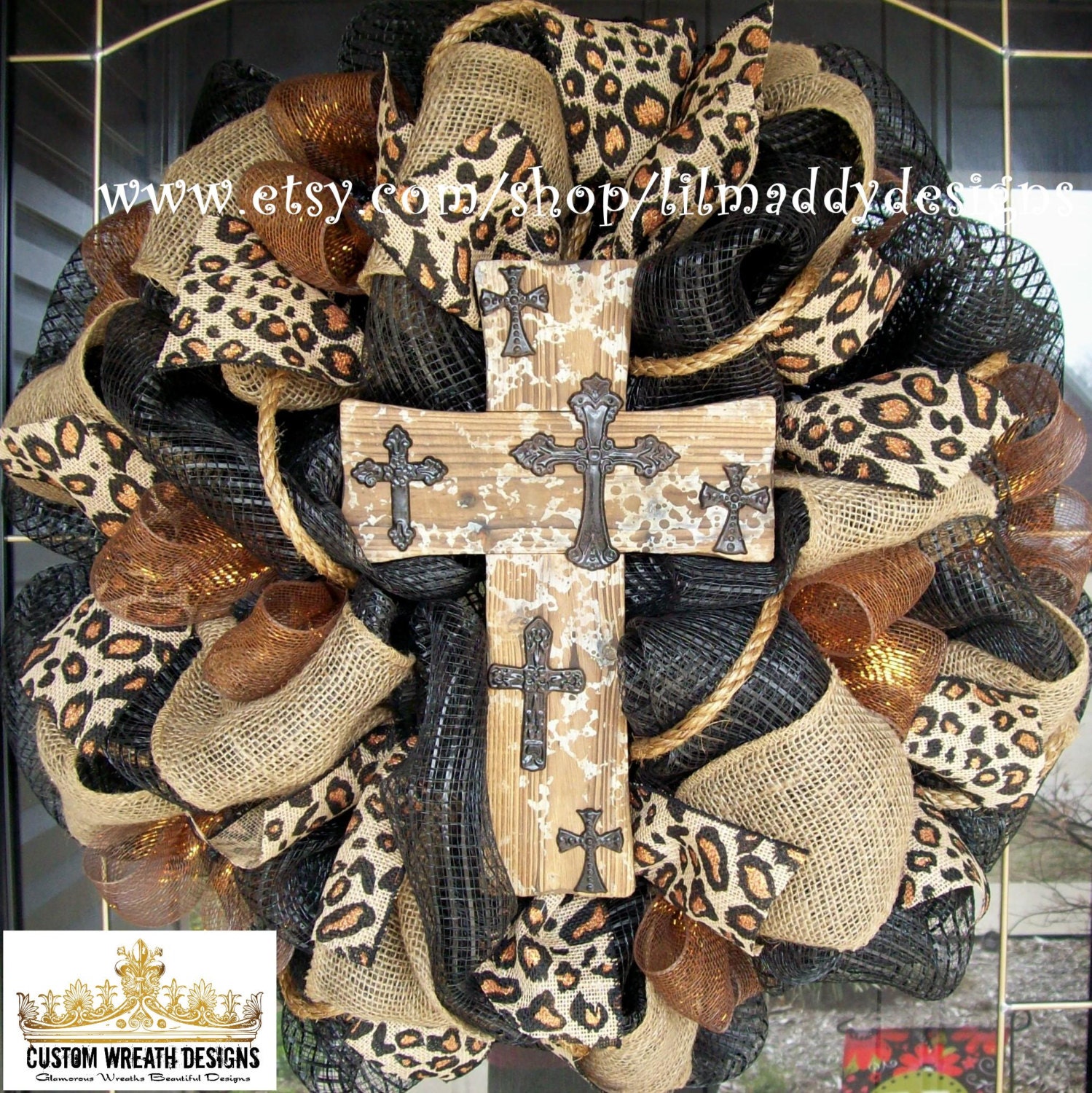 Black and Burlap Rustic Cross Wreath