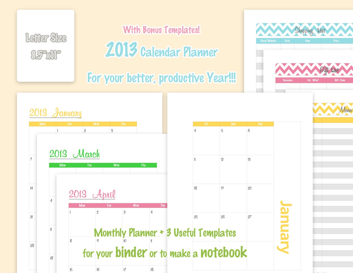 2013 Calendar Planner with 3 Bonus Templates