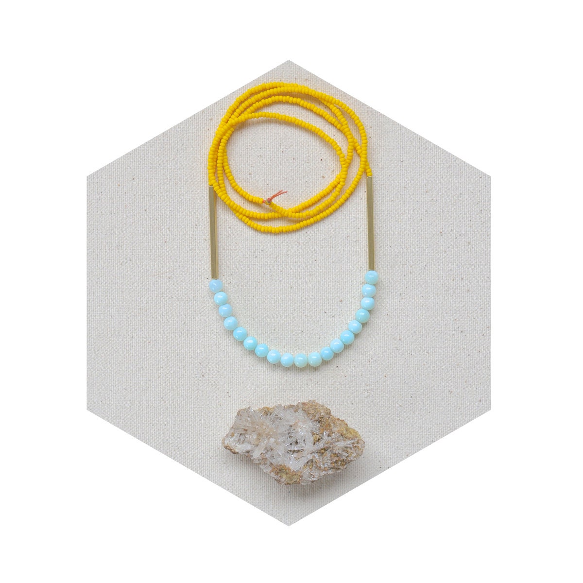 HALF OFF Dream of Shores Necklace- Peruvian Opal and Matte Yellow Czech Glass with Raw Brass