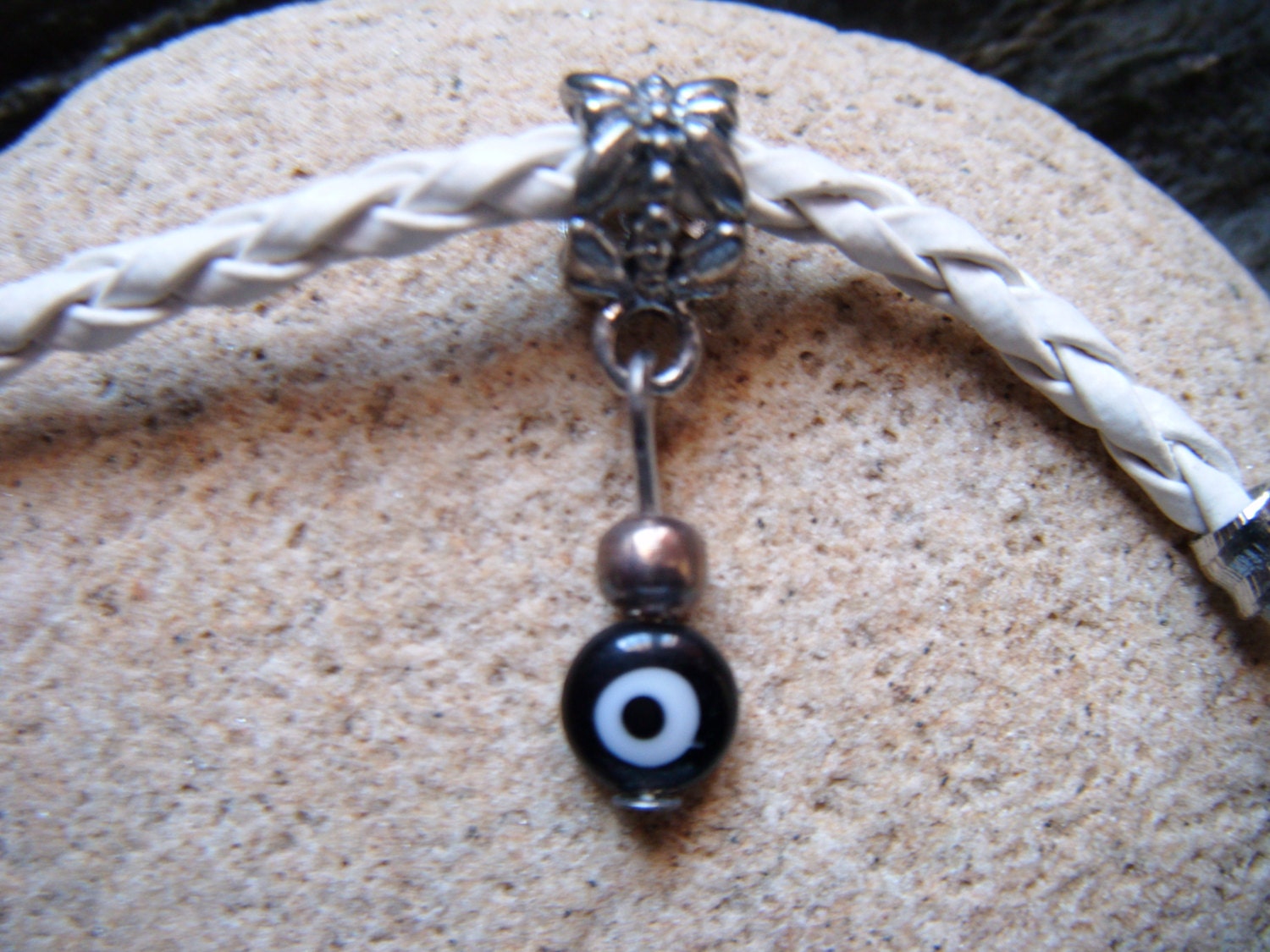 1 Silvertone Tiny Black EVIL EYE Dangle Charm Will Fit European Charm Bracelets