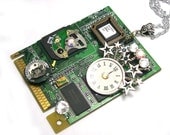 Circuit Board Jewelry, recycled circuit board, computer board pendant, upcycled pendant, eco friendly, watch, parts, geek, geekery