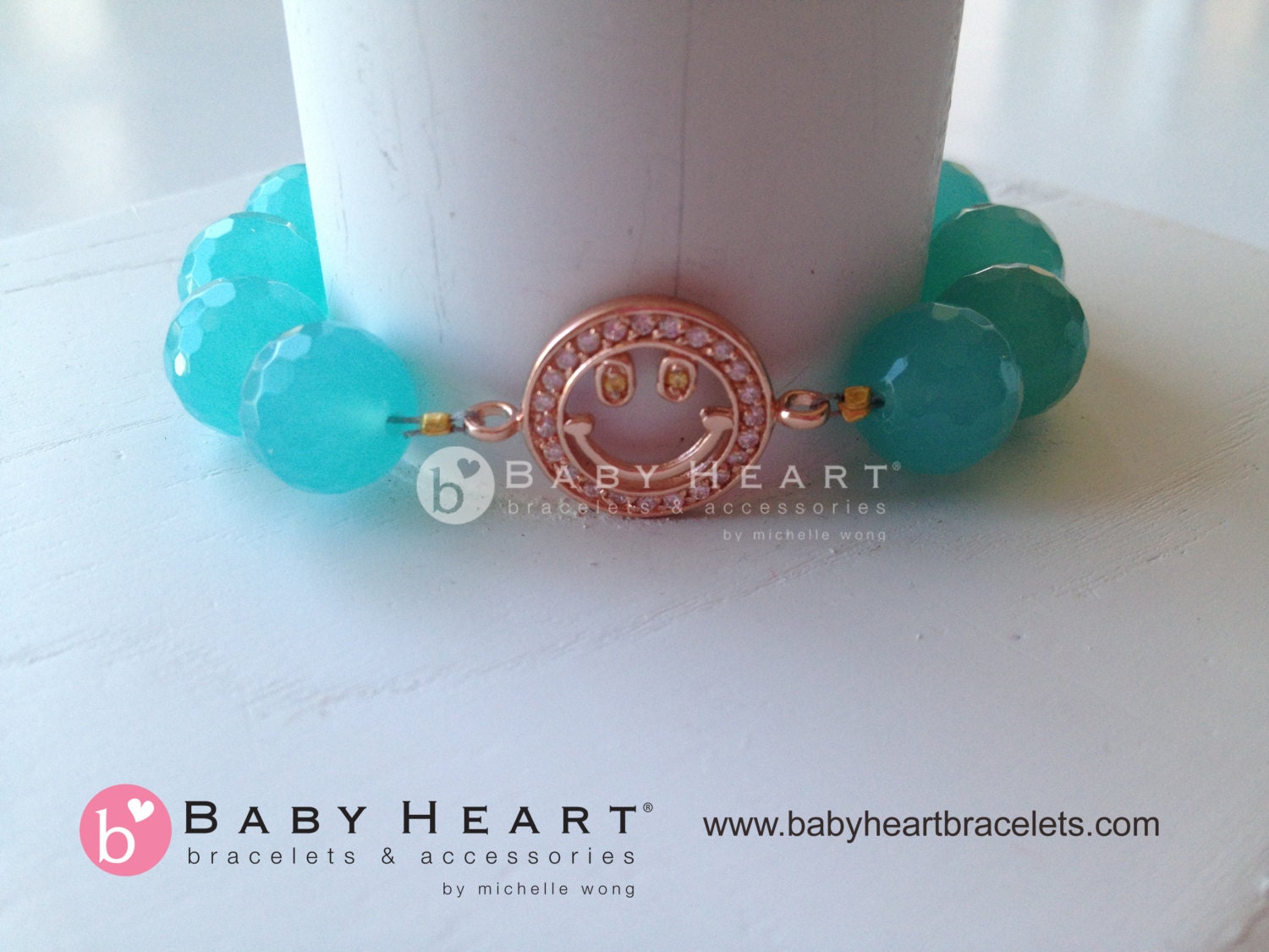 Don't worry BE HAPPY smiley face bracelet with aqua quartz