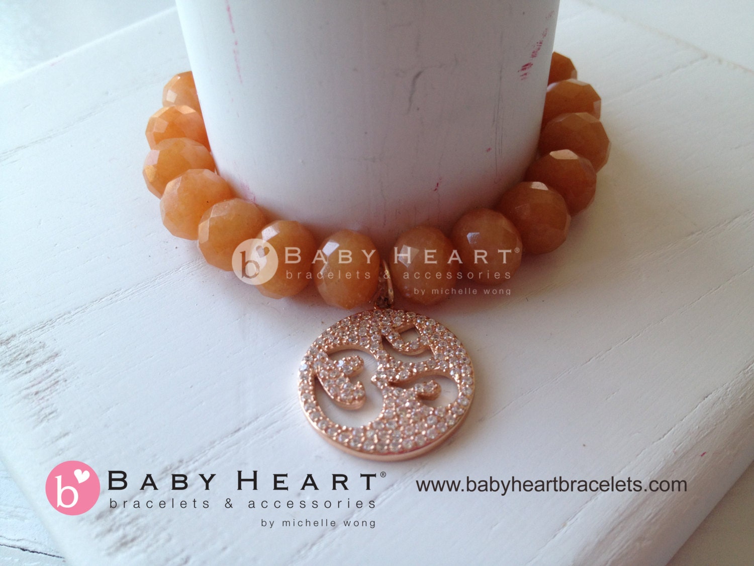 OM CHARM BRACELET with red aventurine rondelles