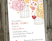 Sweet Birdie Birdcage Pink and Yellow Flowers Bridal Shower Invitation