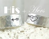 Sterling .925 Heart Arrow Wedding Ring Band Set Hammered Sterling Silver Band Ring