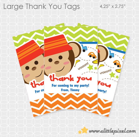 Monky Boy Party Thank You Tags - Personalized Printable Il_570xn