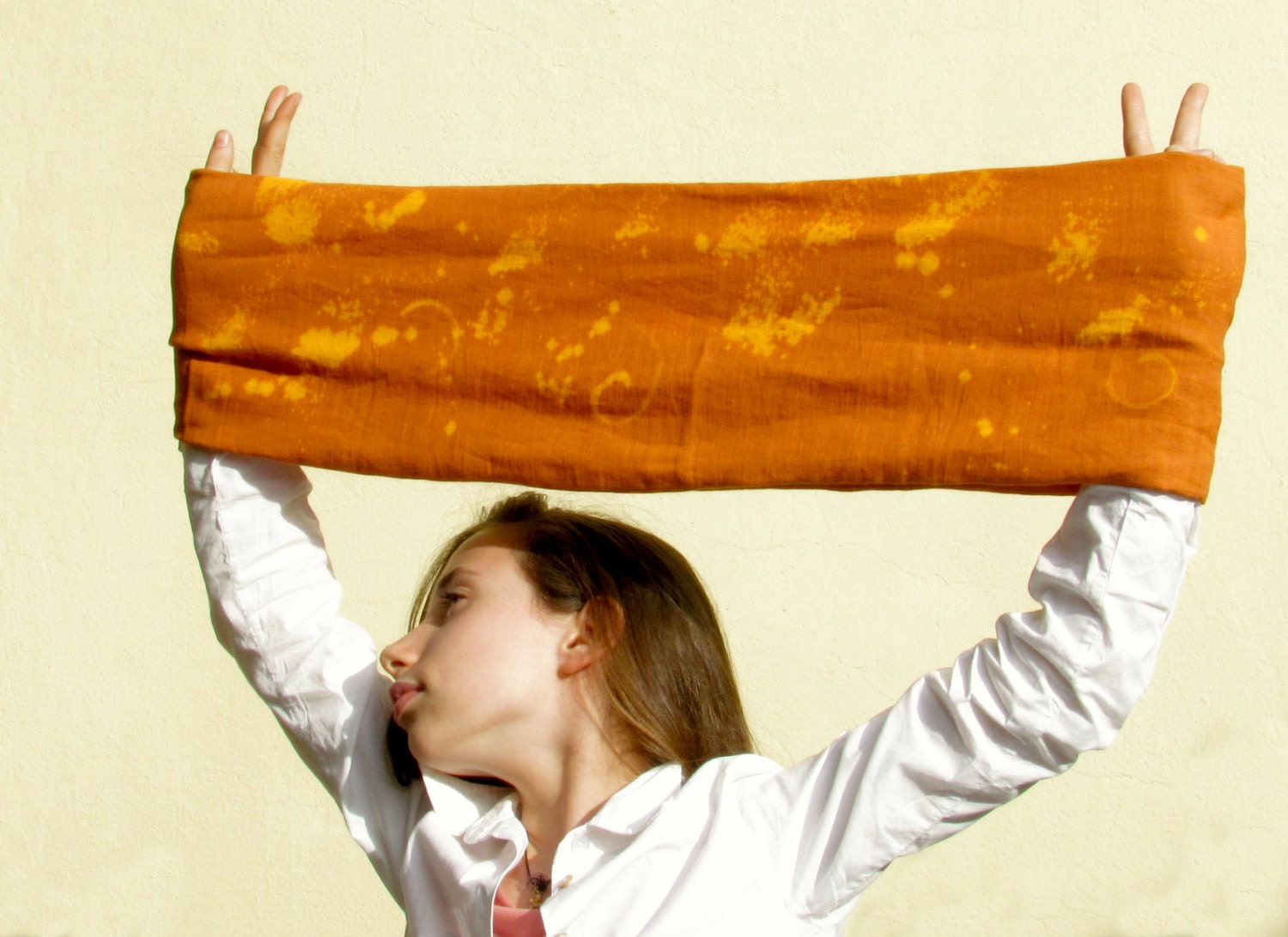 Linen scarf -  Bleached rust infinity scarf  / Rust and orange / woman teen / Festival scarf