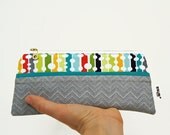 Slim Clutch by MinneBites / Retro Gray Chevron Clutch - Handmade Pencil Bag - Sunglass Case - Pencil Case - Modern Clutch, ready to ship