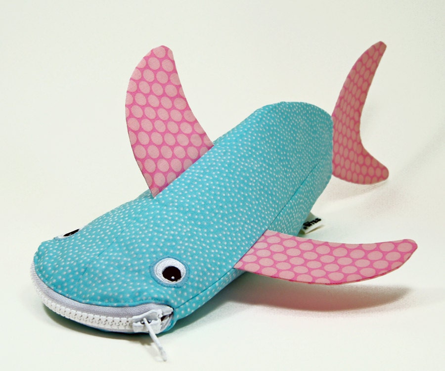 Shark Bag by MinneBites / Beach Bubbles Shark Bite - Pencil Pouch Case - Blue and Pink Fish Bag - Cute Girls Gift - Animal Bag