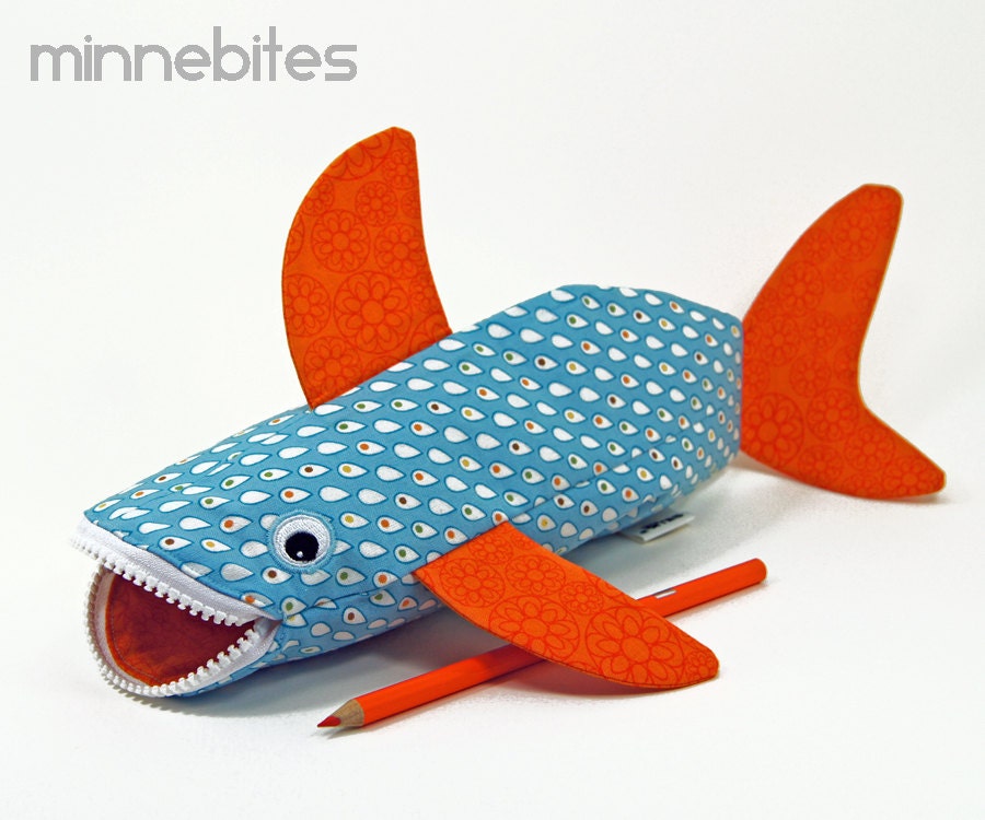 Shark Bag by MinneBites / Toddler Art Storage Bag - Shark Pencil Pouch - Fun Animal Toy Bag - Kids Rainy Day Art Supplies