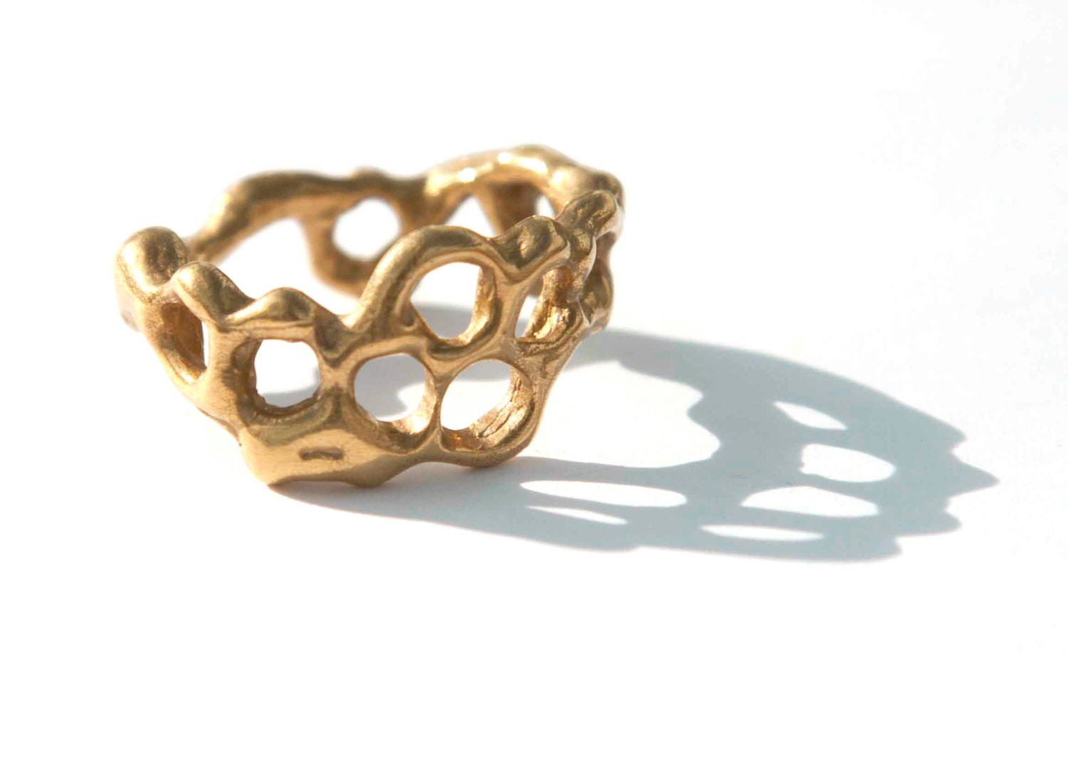 Honeycomb Band Ring - Golden Brass