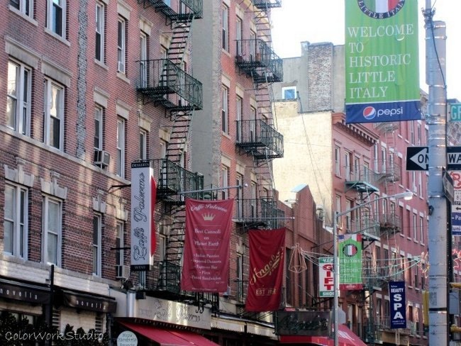 New York City Photography Little Italy NYC street scene restaurants cafes bohemian food dining red brick architecture romantic